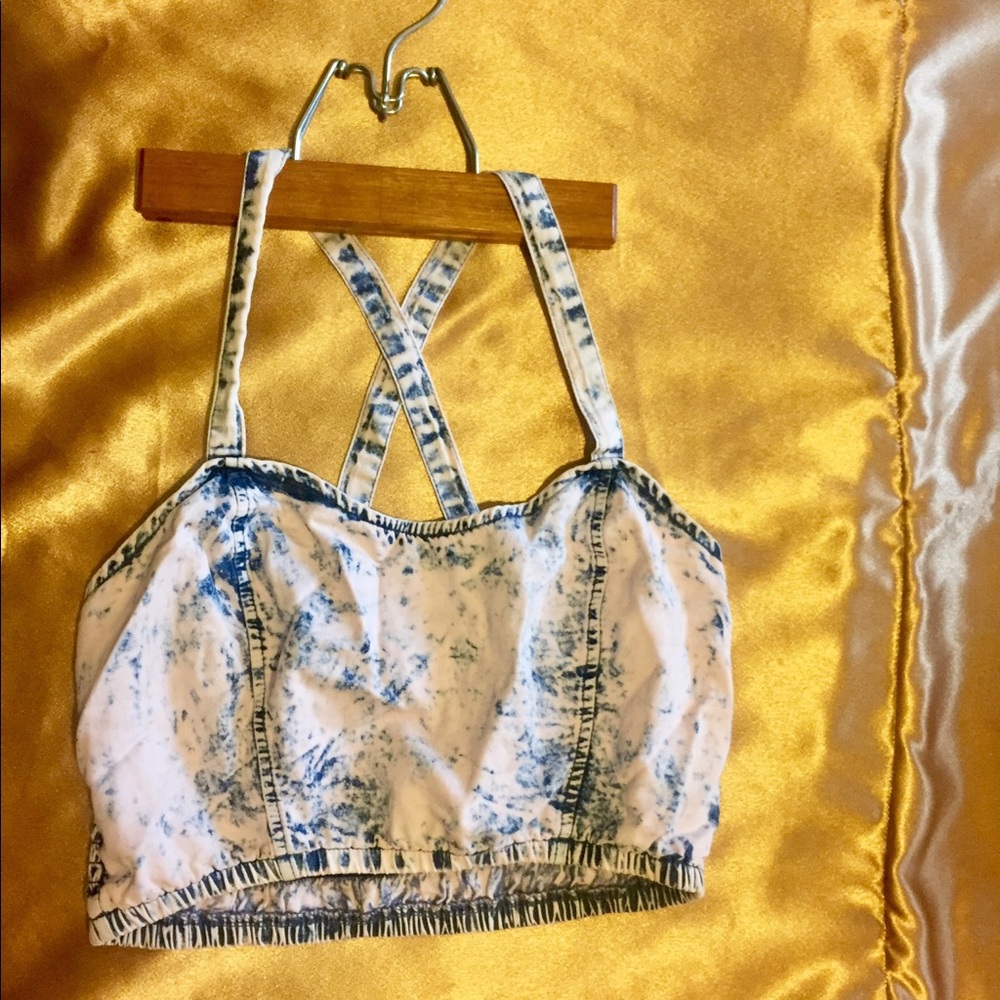 Stretchy Pink & Blue Acid Wash Crop top